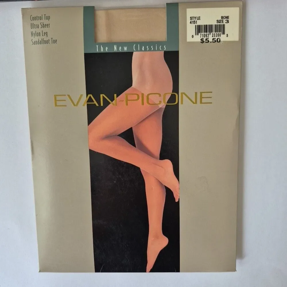 Evan Picone 3 Prs Control Top Ultra Sheer Sandal Foot Pantyhose SZ 3 Bone Shell